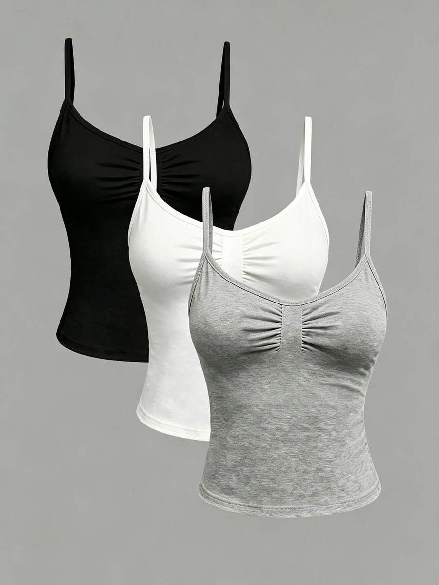 GlowEve CURVE Plus Size Women's Casual Slim Fit Versatile Camisole Tank Top 3 Pieces Set Black White Gray - Multicolor - View 1