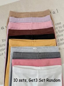 SHEIN 女童 3 件組 針織素色修身休閒內搭褲，舒適款，白色、粉色、黑色 - 彩色 - 查看 2