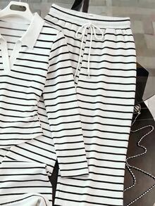 Resyla Women's Autumn/Winter New Hot-Selling Striped Print Pattern Casual Versatile 2 Pieces Set - Multicolor - View 4