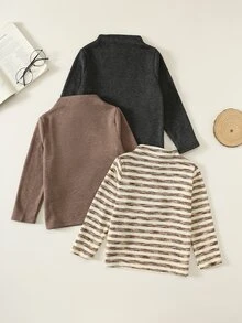 SHEIN 3件組兒童小男孩小女孩秋冬高領長袖套頭上衣 基本T恤多件裝 秋冬小男孩T恤 - 彩色 - 查看 4