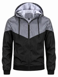 Manfinity Homme Men's Reflective Patchwork Fluorescent Drawstring Hooded Jacket - Black - View 3