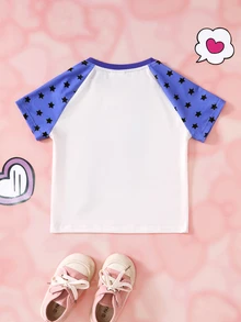 HELLO KITTY AND FRIENDS | SHEIN 少女卡通印花圓領短袖時尚T恤 - 淡紫色 - 查看 2