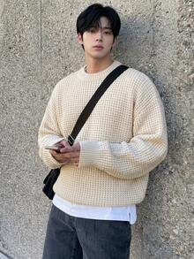 DAZY Men's Solid Color Casual Versatile Daily Wear Long Sleeve Sweater - Apricot - View 5