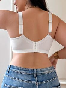 SHEIN 1pc White Lace Plus Size Wireless Bra - White - View 2