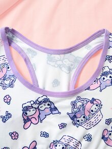 HELLO KITTY AND FRIENDS | SHEIN Tween Girl Cartoon Print Casual Everyday Base Layer Top - Purple - View 4
