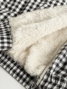 SHEIN EZwear 秋冬新款杏色加厚保暖內裡連帽短版夾克女款 - 咖啡棕 - 查看 8