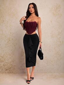 SHEIN PETITE 夏季海灘度假純色蕾絲內衣上衣，適合日常約會、夜晚外出 - 中紫紅色 - 查看 5