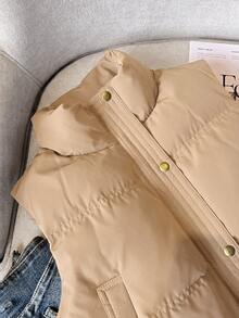 Muvela Women's Solid Color Zipper Front Casual Vest Winter Outerwear - Apricot - View 3