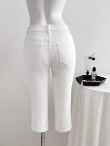 Elamini Celana Jeans Wanita Model Skinny dengan Belahan di Bagian Bawah - Putih - View 2