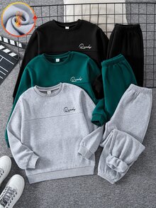 SHEIN 6件組 青少年男孩可愛秋冬休閒百搭純色字母圖案長袖衛衣 - 彩色 - 查看 3