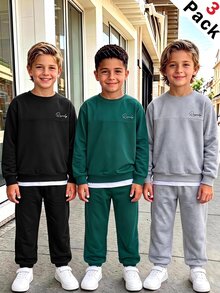 SHEIN 6件組 青少年男孩可愛秋冬休閒百搭純色字母圖案長袖衛衣 - 彩色 - 查看 1