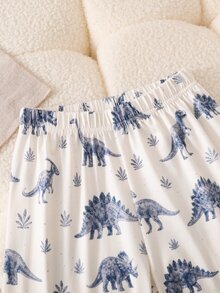 小男孩睡衣 2件/套 格紋熊圖案長袖長褲針織居家服套裝 - 藍色 - 查看 6