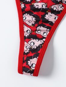 Betty Boop x SHEIN Women's Letter Print Camisole Lingerie Set - Red and White - View 9