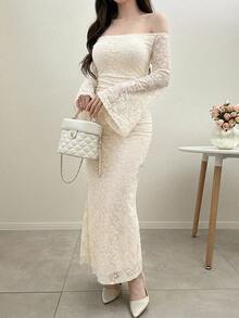 DAZY Women's Sweet & Sexy Lace Off-Shoulder Dress For Wedding And Party - White - View 4