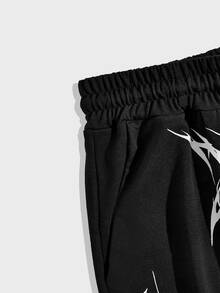 ROMWE MEN Plus Size Men's Gothic Pattern Drawstring Waist Pocket Casual Sweatpants - Black - View 3
