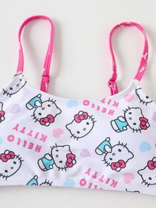 HELLO KITTY AND FRIENDS | SHEIN Setelan Baju Renang Dua Potong untuk Remaja Perempuan dengan Motif Kartun, Atasan Bikini Tali Tipis dan Bawahan Segitiga - Berwarna merah muda - View 3