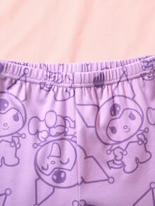 HELLO KITTY AND FRIENDS | SHEIN Young Girl Cartoon Print Long Sleeve Top And Pants Loungewear Set - Purple - View 6