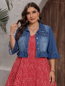 GlowEve CURVE Plus Size Women's Single-Breasted Ruched Casual 1920 Vintage 90s Beach Going Out Graduation Denim Top Formal Date Night Light Blue Fall - Medium Wash - View 4