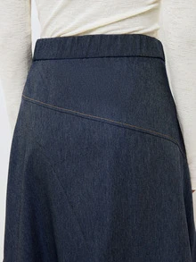 Maija Deep Washed Blue Women's Skirt, Autumn Urban Casual Layered Voluminous Hem - Navy Blue - View 7