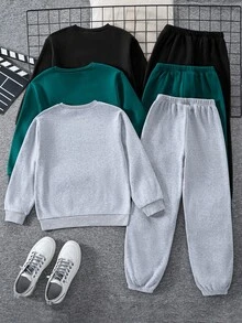 SHEIN 6件組 青少年男孩可愛秋冬休閒百搭純色字母圖案長袖衛衣 - 彩色 - 查看 4