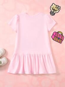 HELLO KITTY AND FRIENDS | SHEIN Young Girl Letter Cartoon Print Casual Daily Summer Dress - Pink - View 2