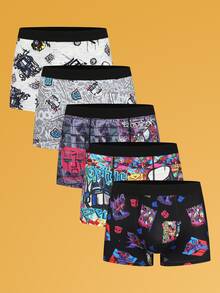 Notgurli Transformers X SHEIN 5pcs Graffiti Print Men's Boxer Briefs Set - Multicolor - View 1