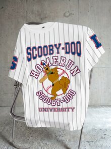 SCOOBY-DOO X SHEIN 大尺碼夏季休閒條紋卡通字母印花T恤 - 白色 - 查看 9