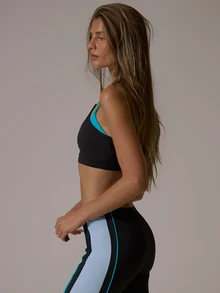 Musera Sport Contrast Colour Double Layered Cutout Halterneck Sports Bra Coord Top Fall Autumn Winter Gym Active Pilates Motion - Black - View 3