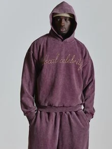Musero Washed Base  Boxy Oversized Hoodie Front Appliqque Co Ord Hoodie Only Autum Winter Essentials - Purple - View 1