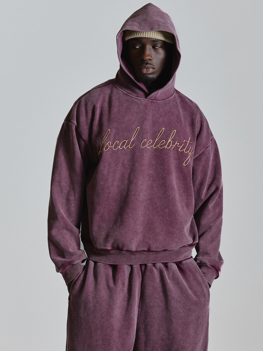 Musero Washed Base  Boxy Oversized Hoodie Front Appliqque Co Ord Hoodie Only Autum Winter Essentials - Purple - View 1