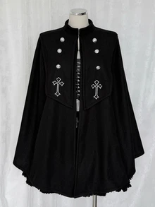 Sunspun Mantel Kancing Bordir Aplikasi Desainer Ukuran Besar untuk Halloween - Hitam - View 8