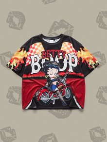 Betty Boop x SHEIN Men's Letter Cartoon Print Casual Daily Wear T-Shirt - Black - View 3