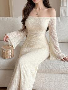 DAZY Women's Sweet & Sexy Lace Off-Shoulder Dress For Wedding And Party - White - View 5