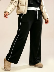 SHEIN Rhythm Era Women's Plus Size Casual Drawstring Waist Pocket Sweatpants - Black - View 3