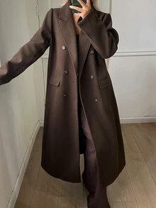 DAZY Women's Autumn Long Sleeve Loose Casual Long Brown Vintage Style Overcoat - Coffee Brown - View 4