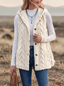 Wildy BOHO Casual Western Style Country Nomadic Women's Vest Jacket Pattern Autumn/Winter Daily Basic Outfit For Outings - Beige - View 6