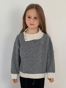 DAZY Young Girl) Colorblock Collar Long Sleeve Autumn/Winter Grey Design Sweater - Grey - View 3