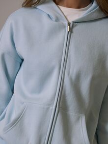 Musera Sport Zip Through Contrast Piped Detail Loose Oversized Fit Hooded Coord Sweatshirt Winter Fall Autumn Active Pilates Gym Workout Motion - Baby Blue - View 5