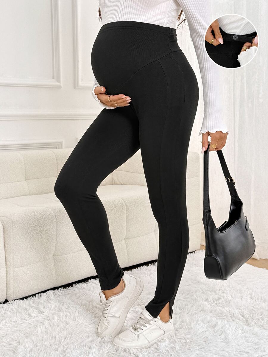 SHEIN Maternity Casual Versatile Solid Color High Waist Leggings - Black - View 1