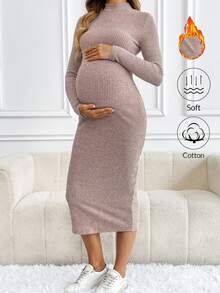 SHEIN 孕婦純色休閒日常穿著洋裝 - 粉色 - 查看 1