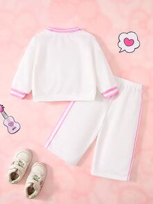 HELLO KITTY AND FRIENDS | SHEIN Set Kasual Bayi Perempuan: Kaos Lengan Panjang dan Celana Panjang Motif Huruf - Putih - View 2