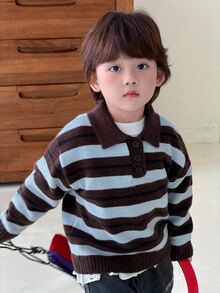 DAZY Infant (Boy) Round Neck Striped Long Sleeve Sweater Fall - Blue - View 4