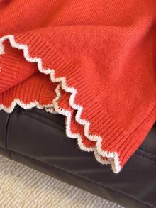 SHEIN Franclia French Romantic Colorblock Wavy Edge Commuter Cardigan - Burnt Orange - View 4