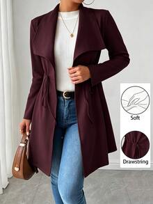 SHEIN Raffinéa Women's Solid Color Long Sleeve Casual Smart Casual Business Casual Suede Drawstring Jacket Office Burgundy Autumn/Winter - Red Violet - View 1
