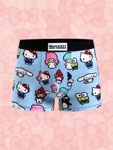 HELLO KITTY AND FRIENDS | SHEIN Men's Pixel Art Funny Cartoon Print Square Leg Shorts - Blue - View 1