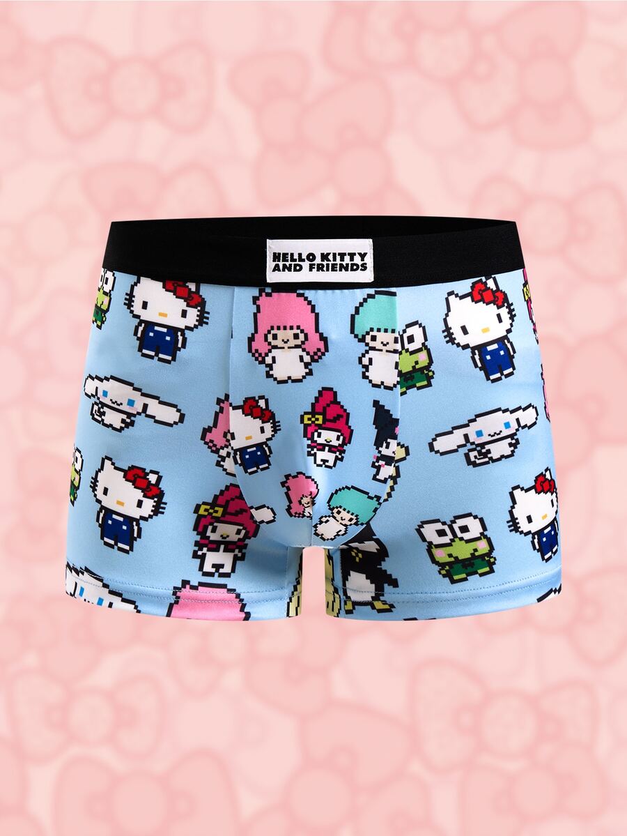 HELLO KITTY AND FRIENDS | SHEIN Men's Pixel Art Funny Cartoon Print Square Leg Shorts - Blue - View 1