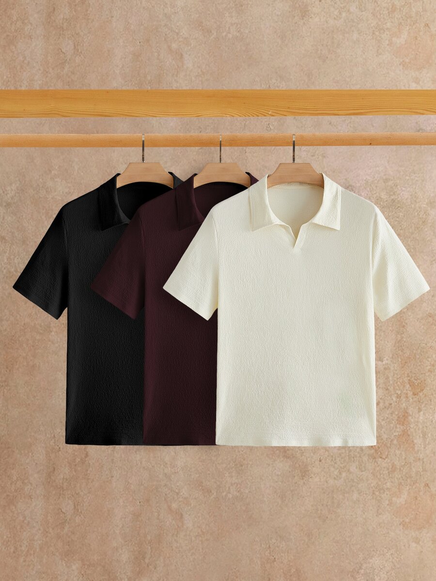 HIMLAND 3件組男士極簡冰絲觸感短袖 Polo 衫,夏季款 - 彩色 - 查看 1