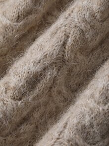 DAZY Women's Cable Knit Long Sleeve Zip-Up Hooded Cardigan - Khaki - View 3