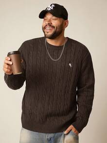 EASEVO Men's Plus Size Casual Long Sleeve Cable Knit Crew Neck Sweater - Coffee Brown - View 3