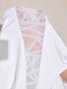 Easithlete Sweatshirt Lengan Panjang Kerah Bulat Motif Geometris Patchwork Belakang untuk Wanita Ukuran Plus - Putih - View 6